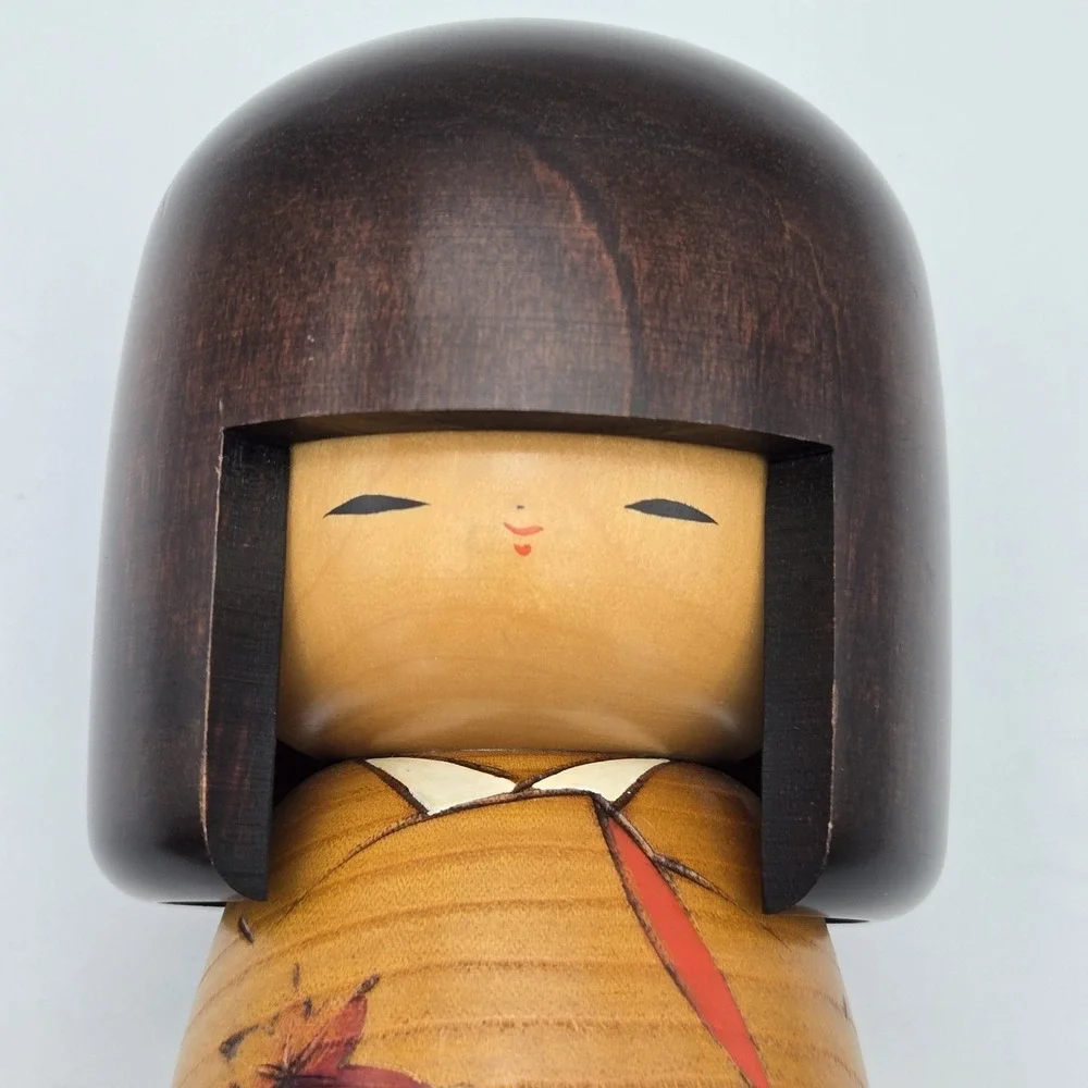 USABURO Kokeshi Doll Golden Autumn Zelkova Wood Japan Large 10.5